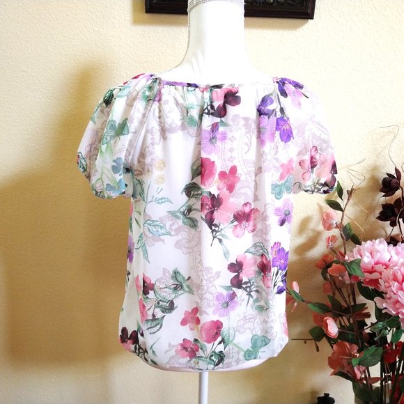 NWOT-BHS White Floral Boho Gypsy Top - Picture 9 of 12